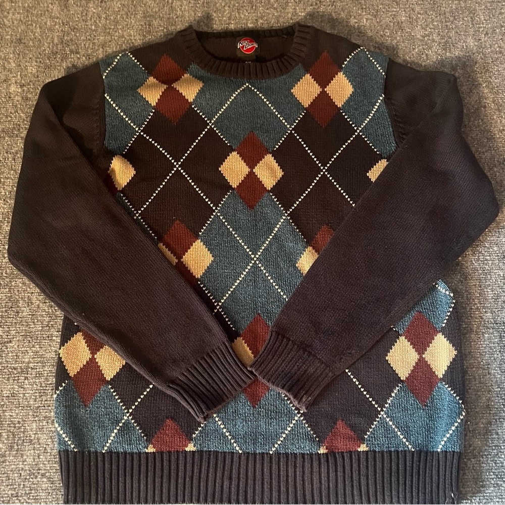 Vintage Nick Danger Sweater Men's Brown Argyle Blue Beige Preppy Sportswear Med